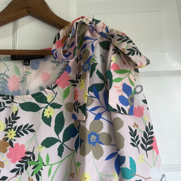 Eloquii Shoulder Tie Pastel Multi Color Floral Blouse with Long Sleeves Size 16 - Picture 3 of 10